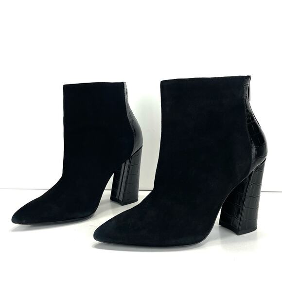 Charles David Micro Black Block High Heel Bootie Sz 7.5 Fine Leather Pointed Toe - Picture 2 of 13